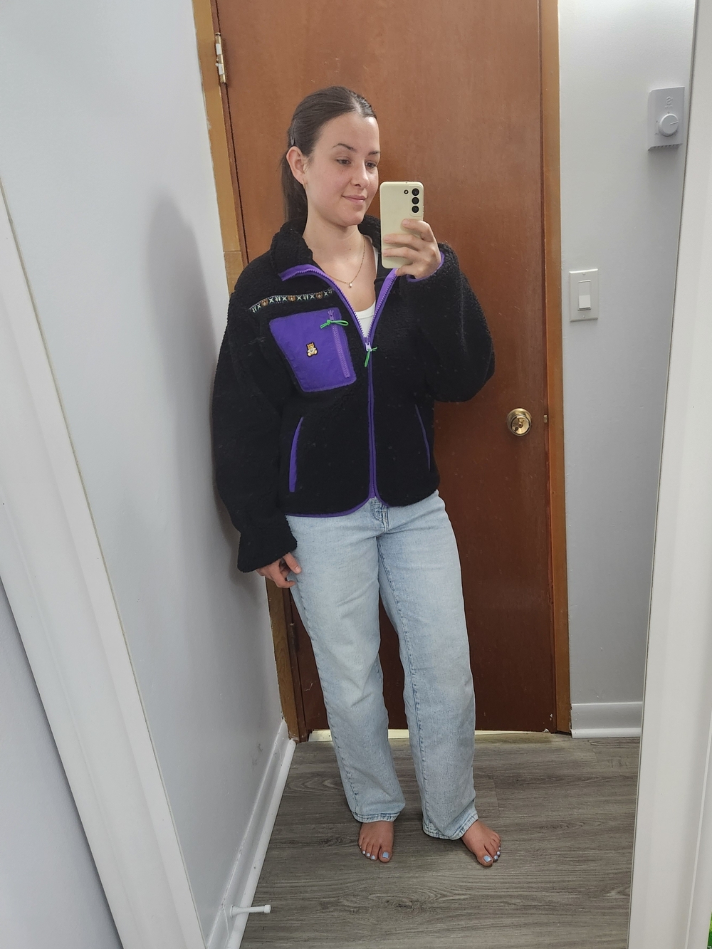 Small Oversized Black Teddy Fresh Fleece Jacket with Embroidery - NWOT - Picture 3 of 4